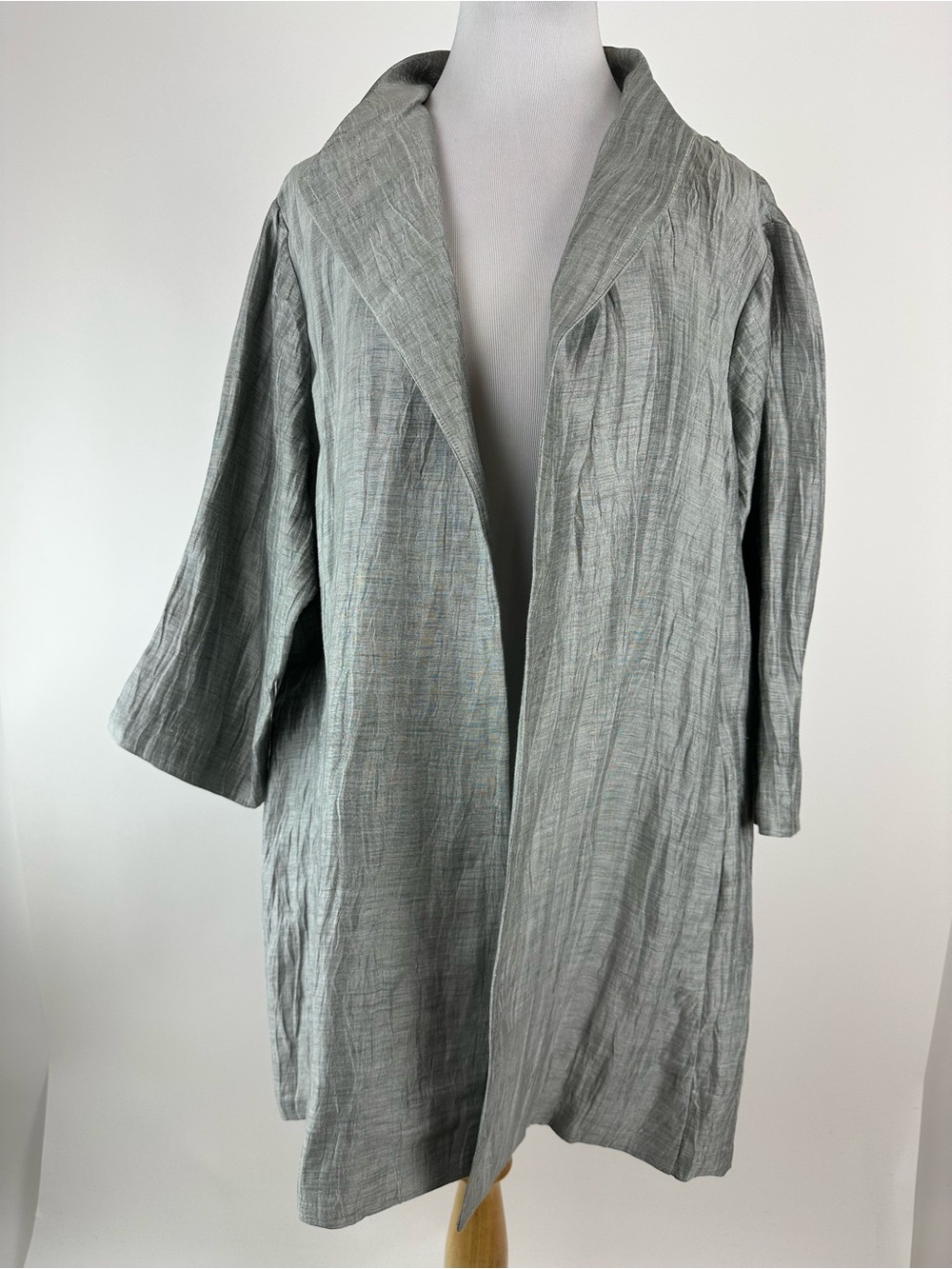 Eileen Fisher Long Line Silver Gray Linen Blend Blazer Size 2X